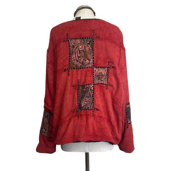 Allure Vtg Patchwork Safari Animal Cute Oversized Jacket Hippie Boho - Picture 4 of 14